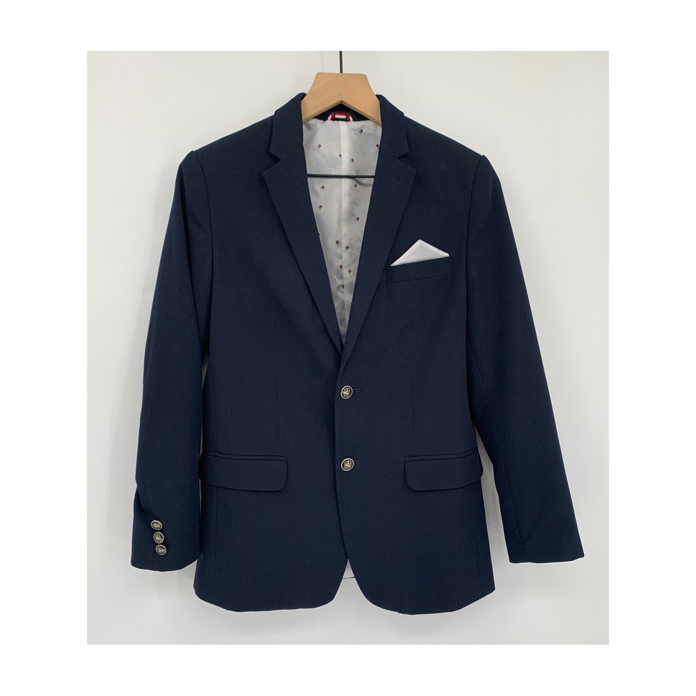 Tommy Hilfiger Blazer Boys 16 Navy Blue Gold Buttons Sport Coat Two Buttons